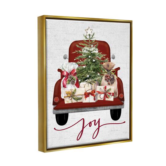 Stupell Industries Joy Holiday Red Gift Truck Framed Floater Canvas Wall Art